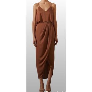 Shona Joy Luxe Cocktail Frill Dress in Mocha NWT Size 6